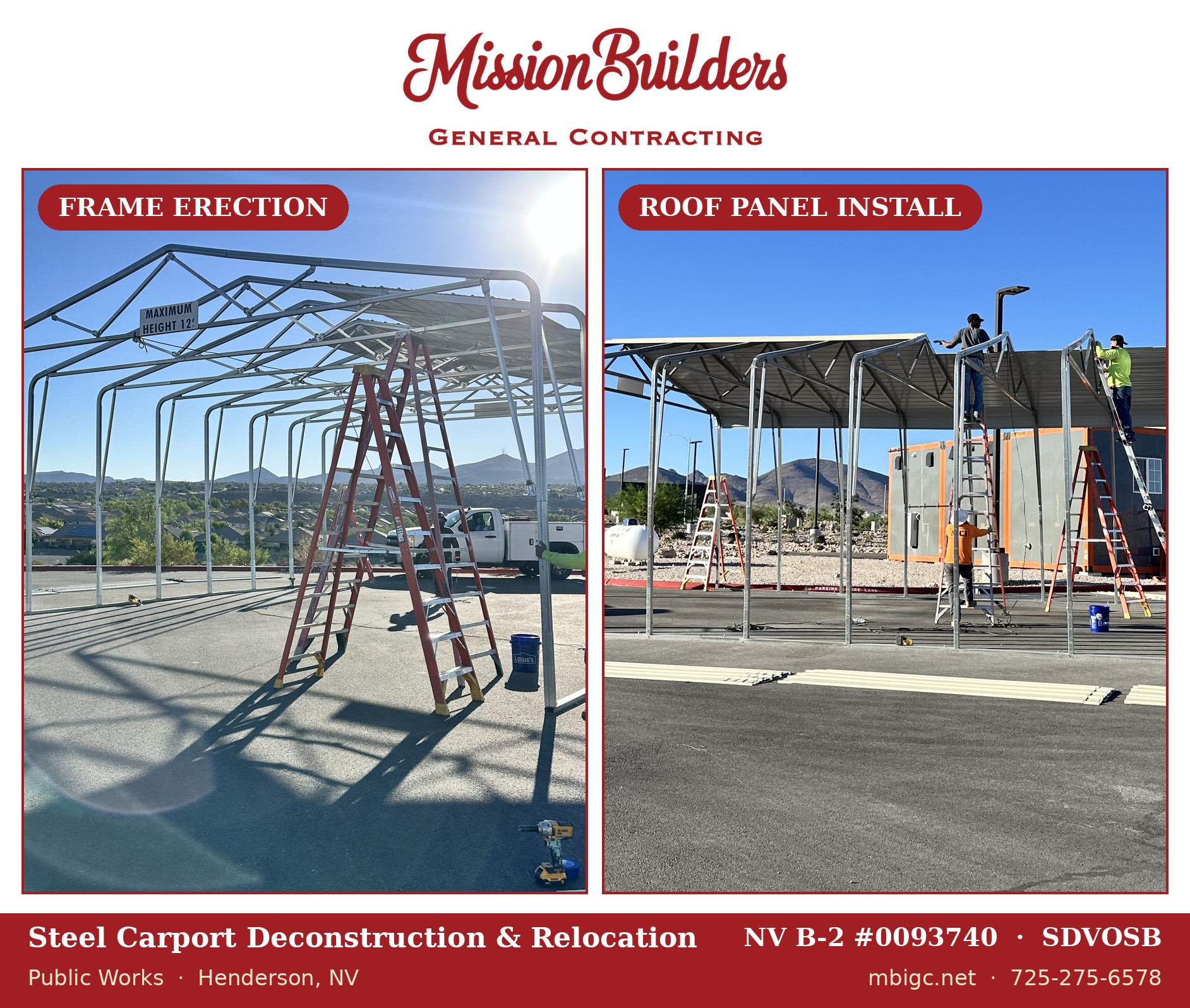 Steel carport re-erection at Fire Station 82, Henderson